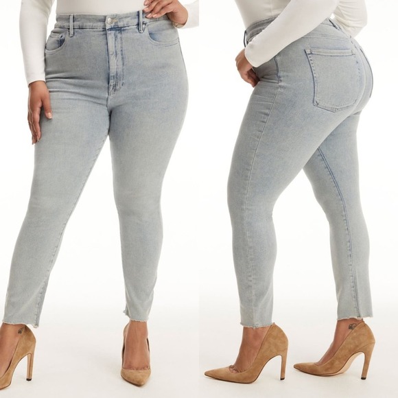 NWT Good American Good Legs Crop Long Fray Hem Jeans size 18 Blue669 - Picture 1 of 9
